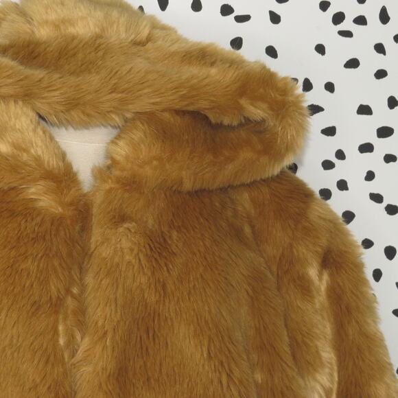 LPA Camel Brown Faux Fur Hooded Coat 84 - Picture 5 of 13